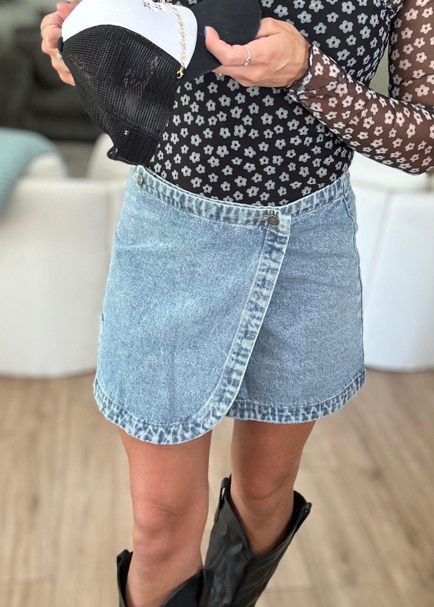 Stone Washed Wrap Skirt