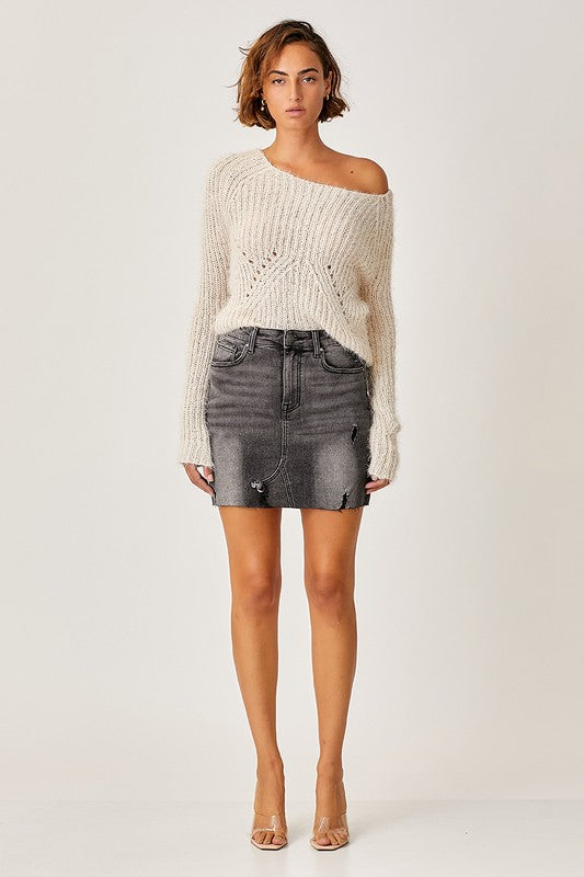 Risen High Rise Distressed Skirt S-3X