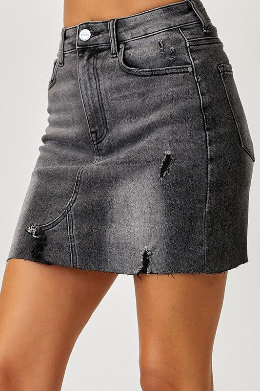 Risen High Rise Distressed Skirt S-3X