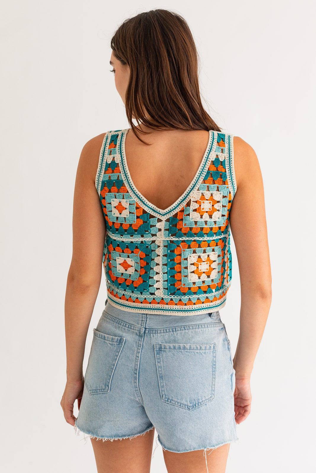 Multi Blue Cropped Crochet Top