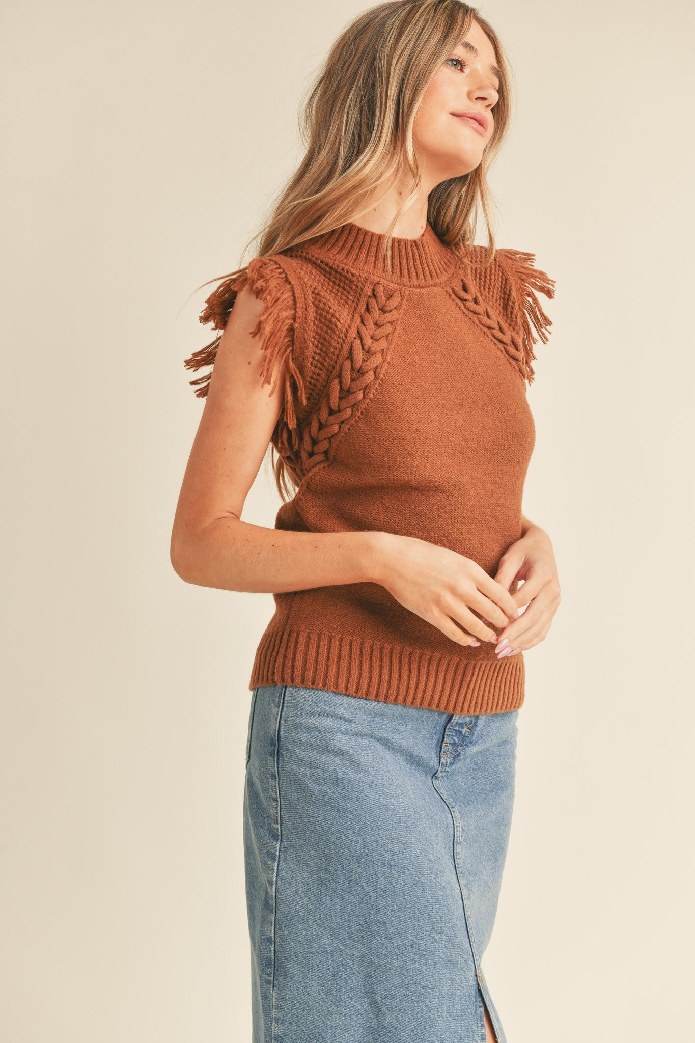 Fringe Sweater Vest - Brown