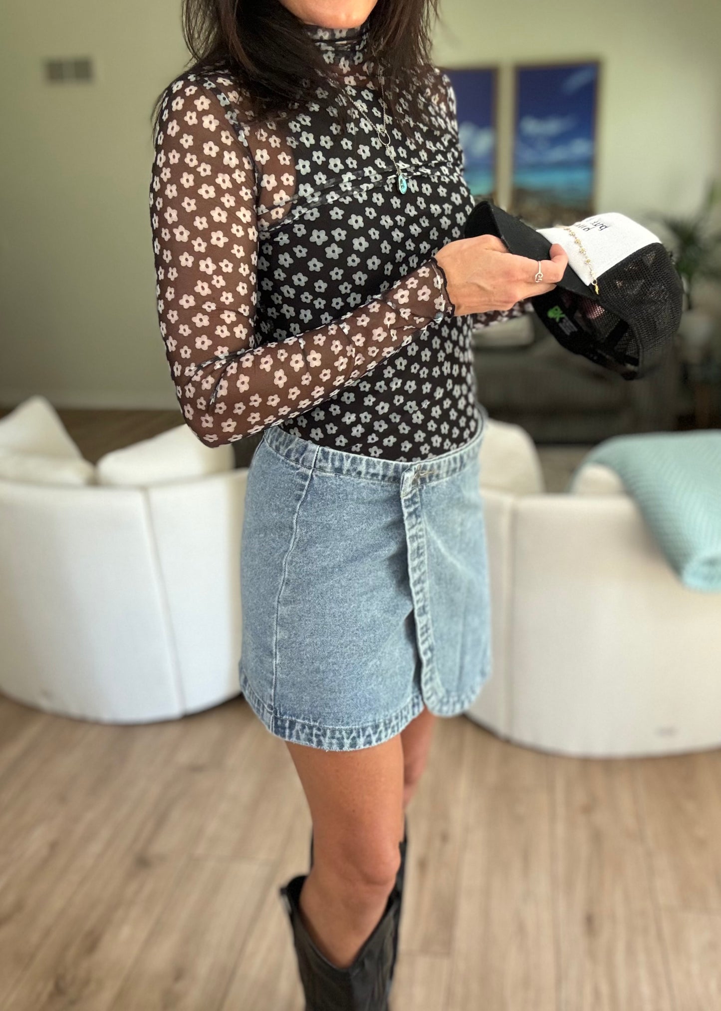 Stone Washed Wrap Skirt