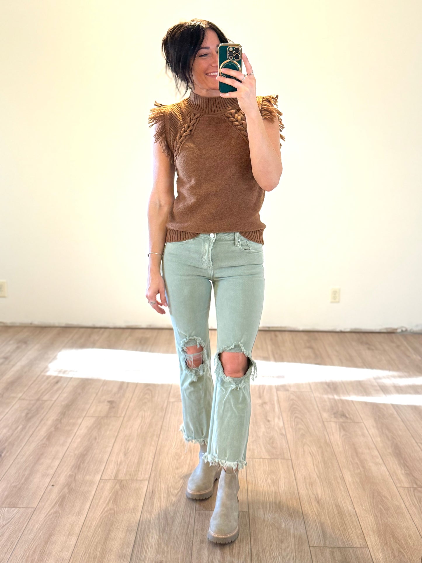Fringe Sweater Vest - Brown