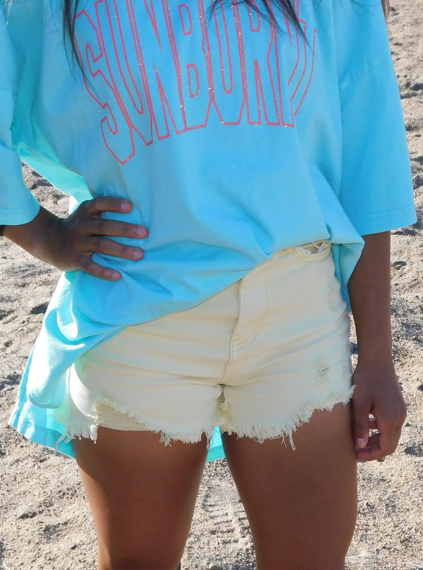 Yellow Risen High Rise Distressed Shorts