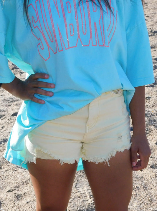Yellow Risen High Rise Distressed Shorts