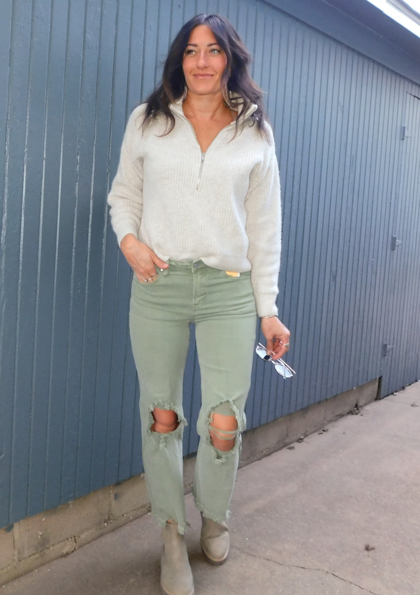 Cropped Olive Risen Jeans