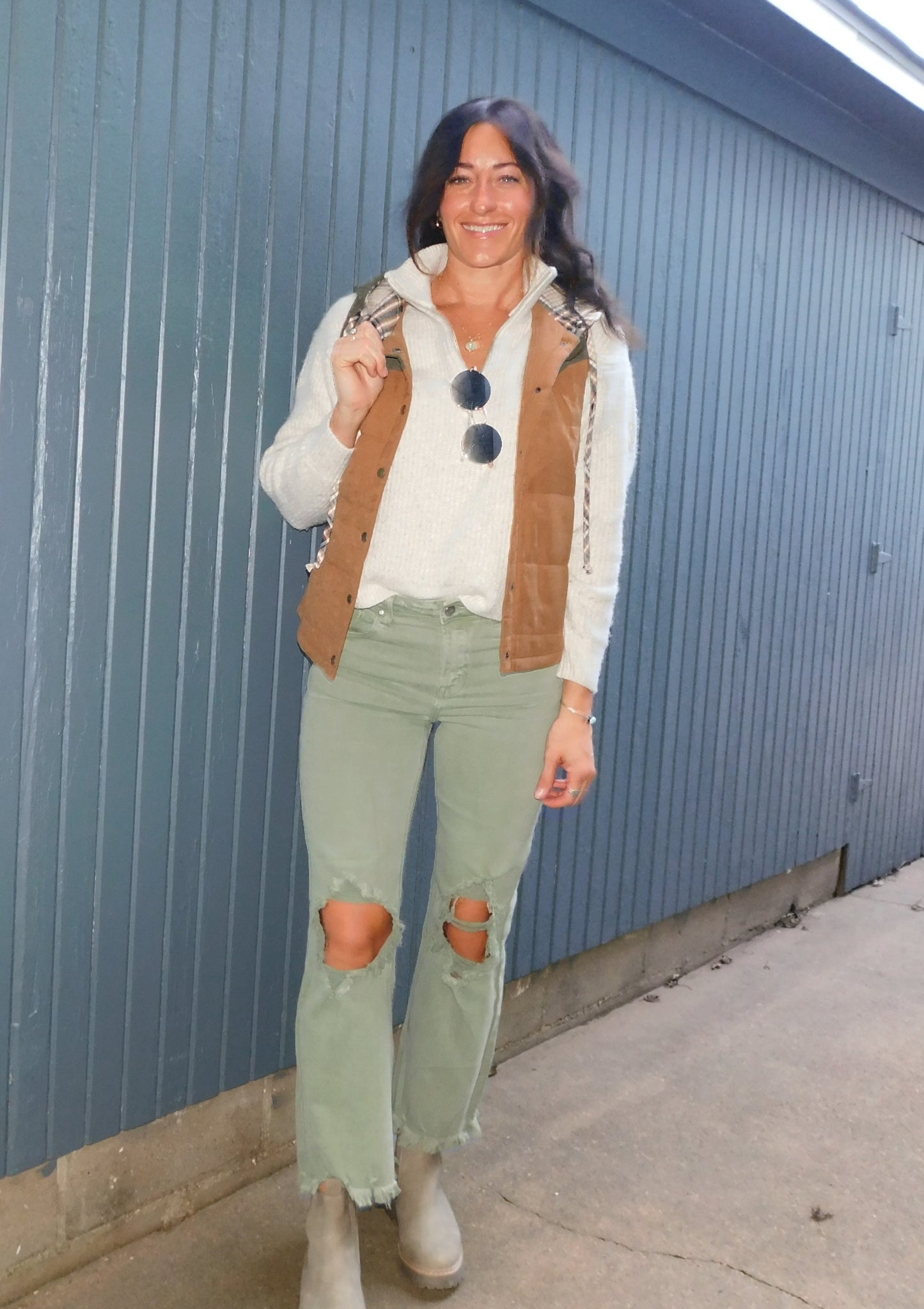 Cropped Olive Risen Jeans