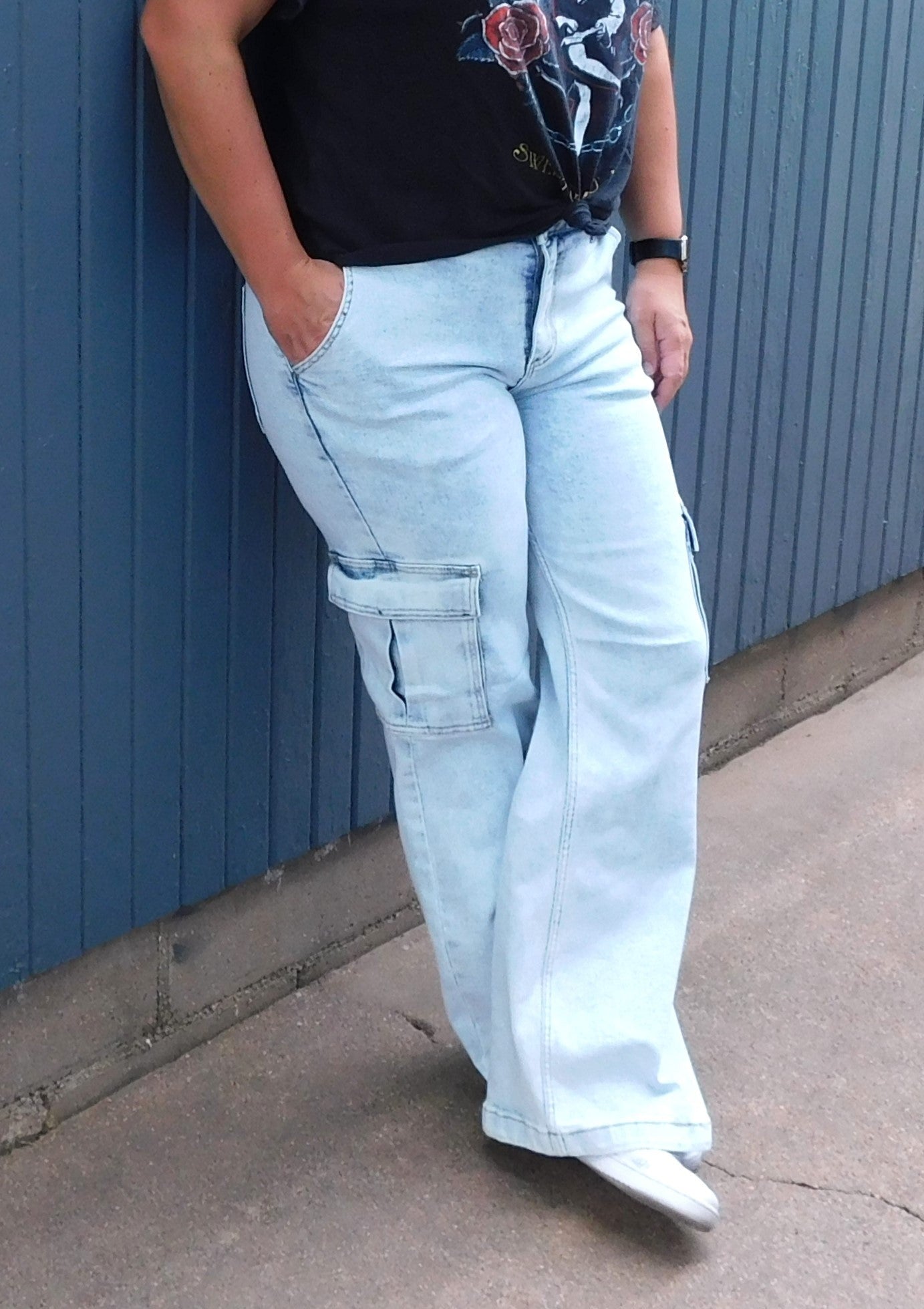 Wide Leg Risen Cargo Jeans