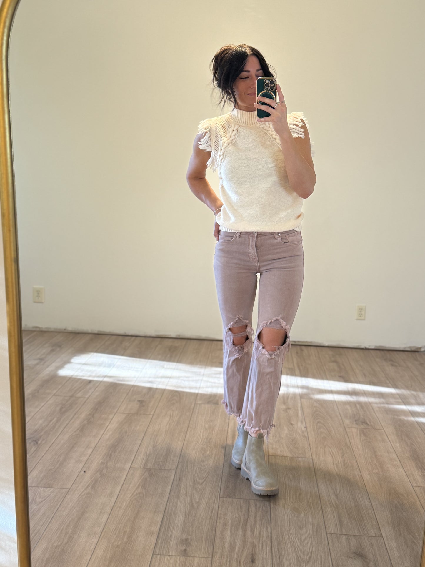 Cropped Mauve Risen Jeans