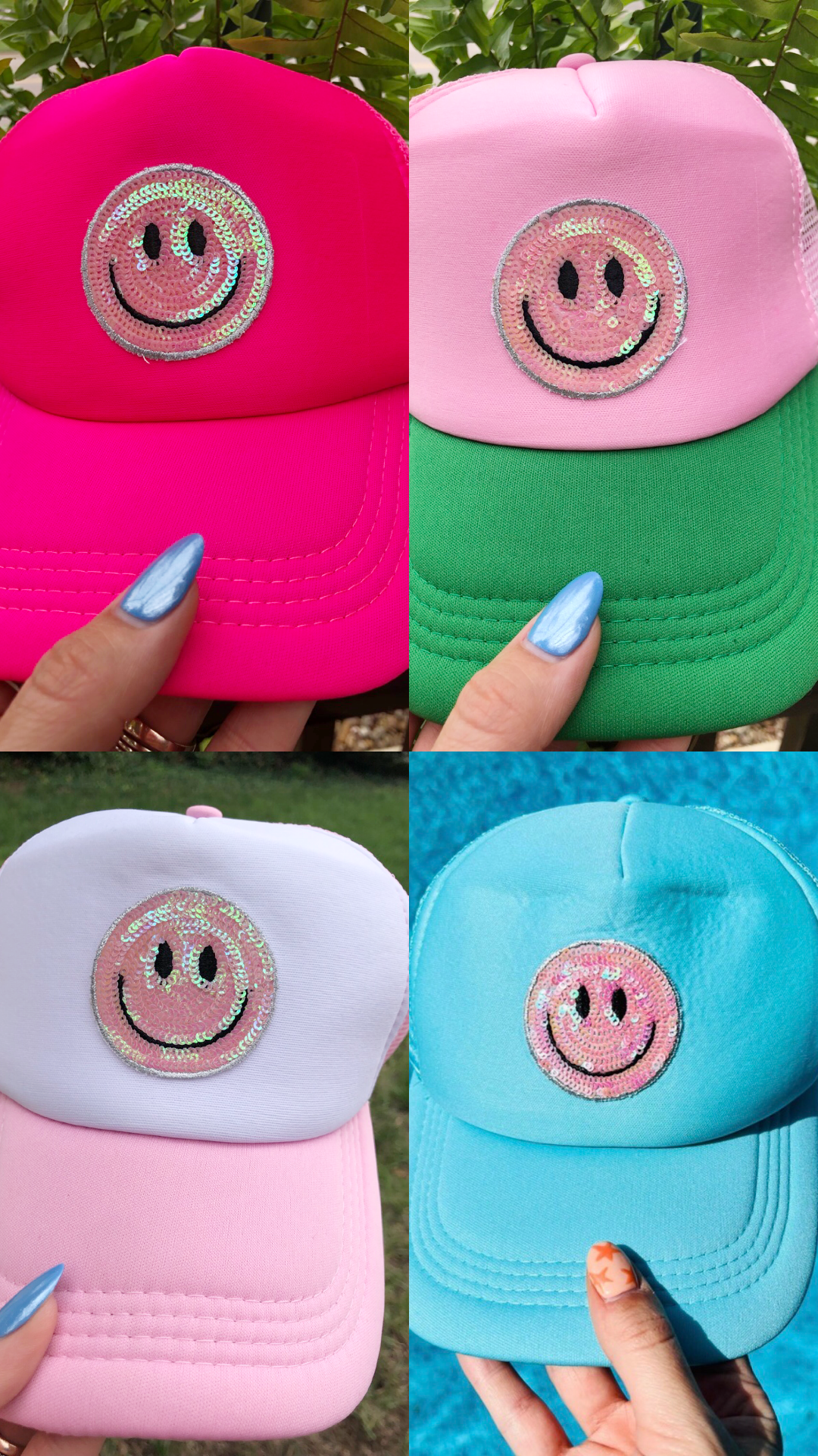 Sequin Happy Trucker Hat