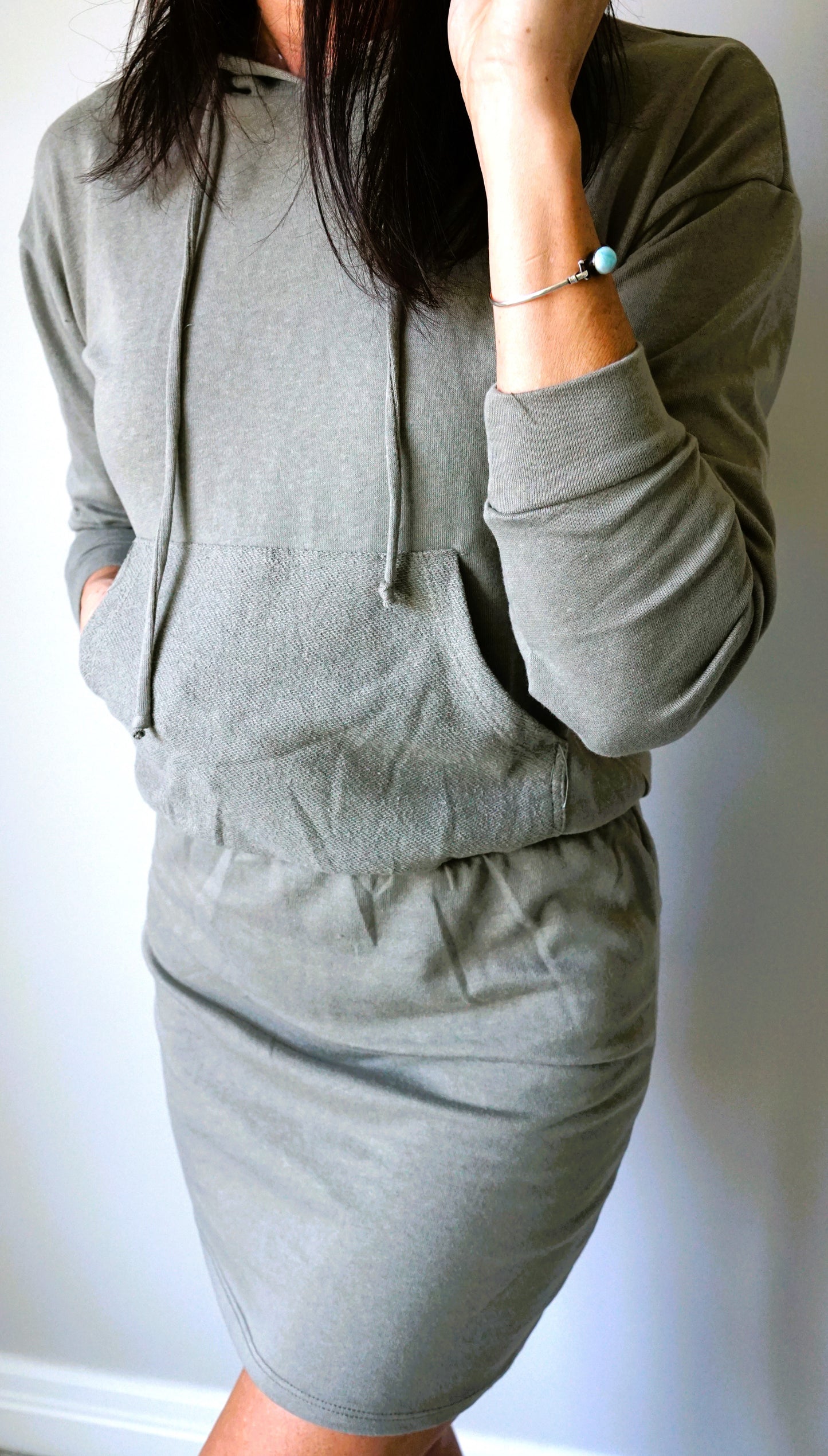 Hoodie Midi Dress - Olive