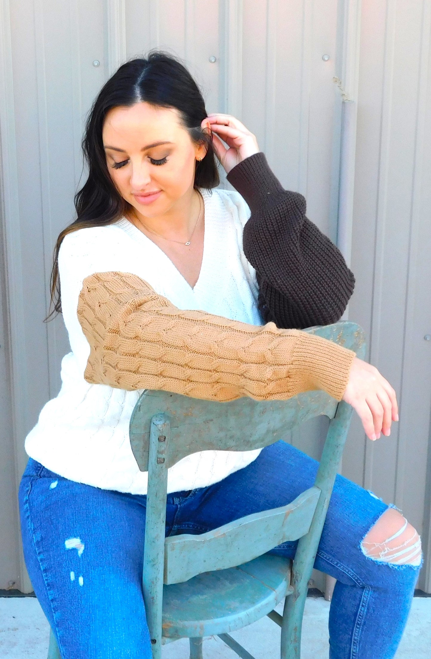 Ivory Cable Knit (Color Block)