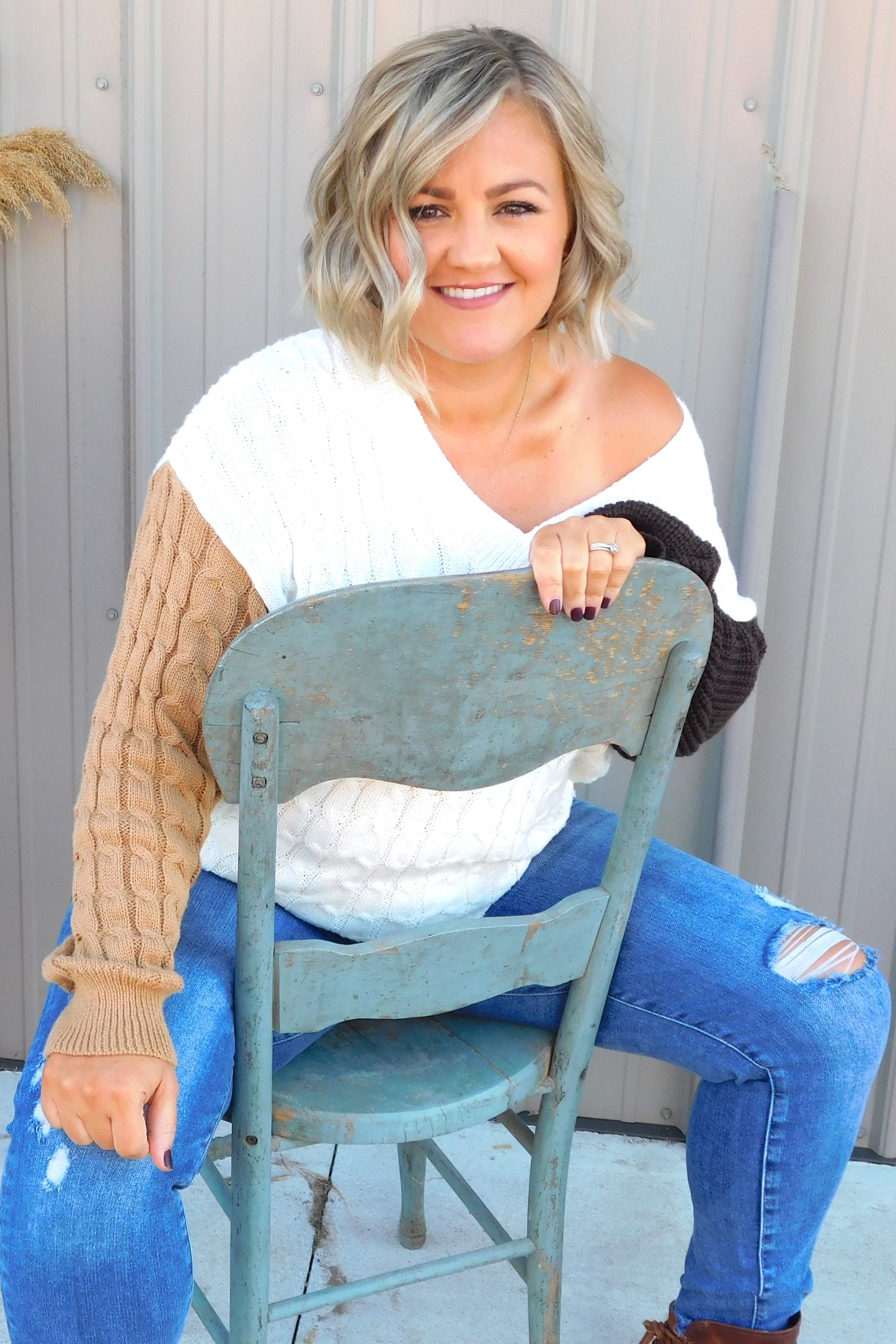 Ivory Cable Knit (Color Block)