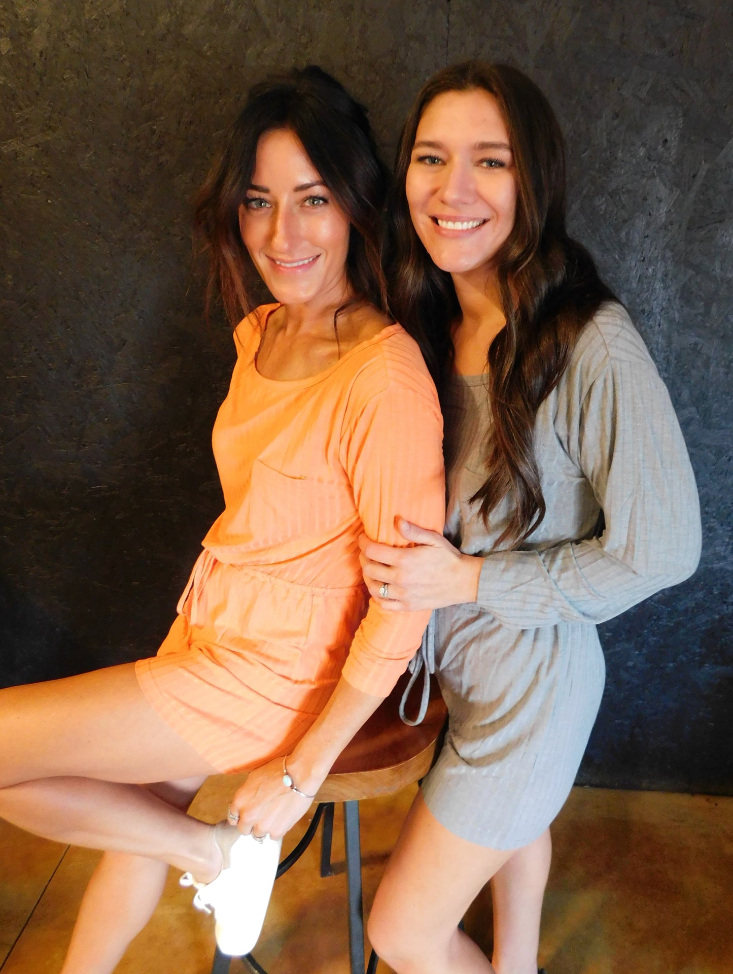 Ribbed Lloyd Romper in Grey and Orange