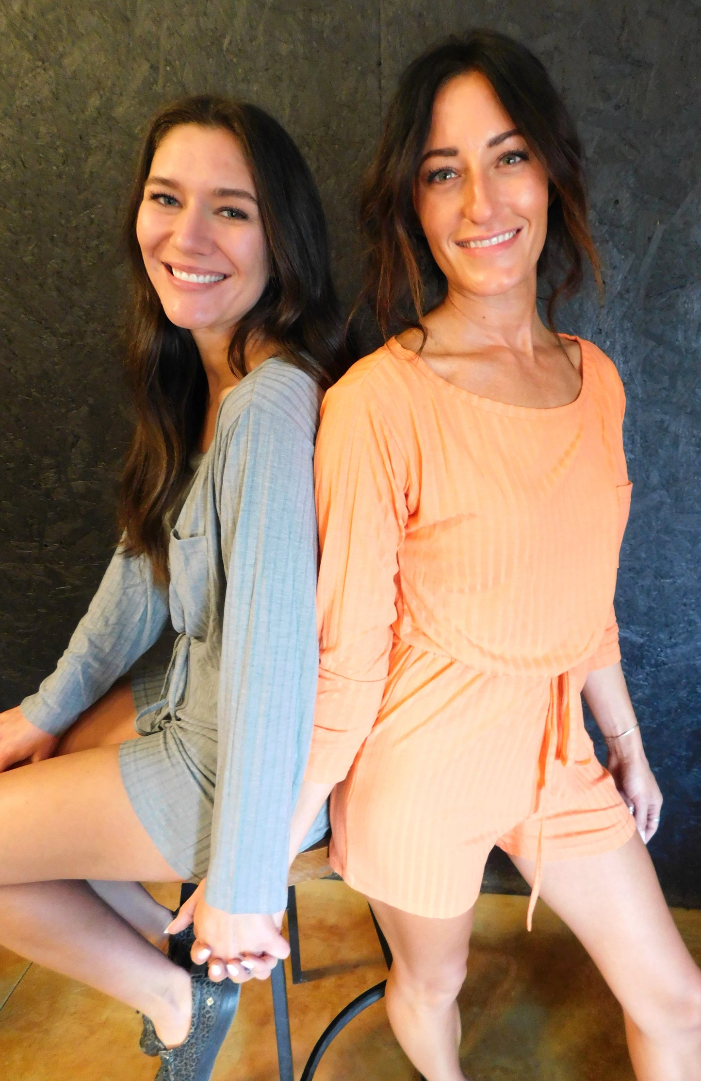 Ribbed Lloyd Romper in Grey and Orange