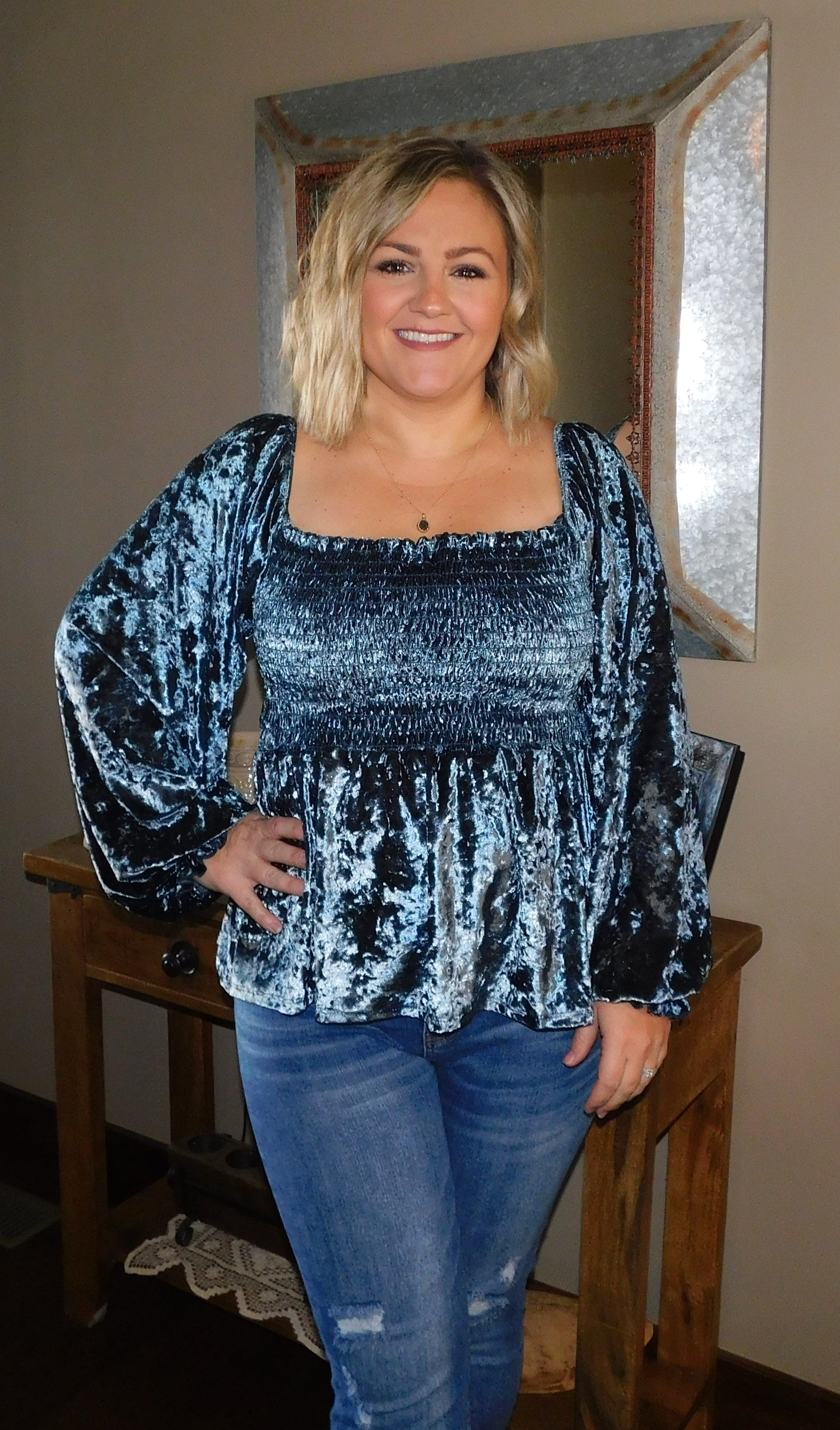 Charcoal Crushed Velvet Top