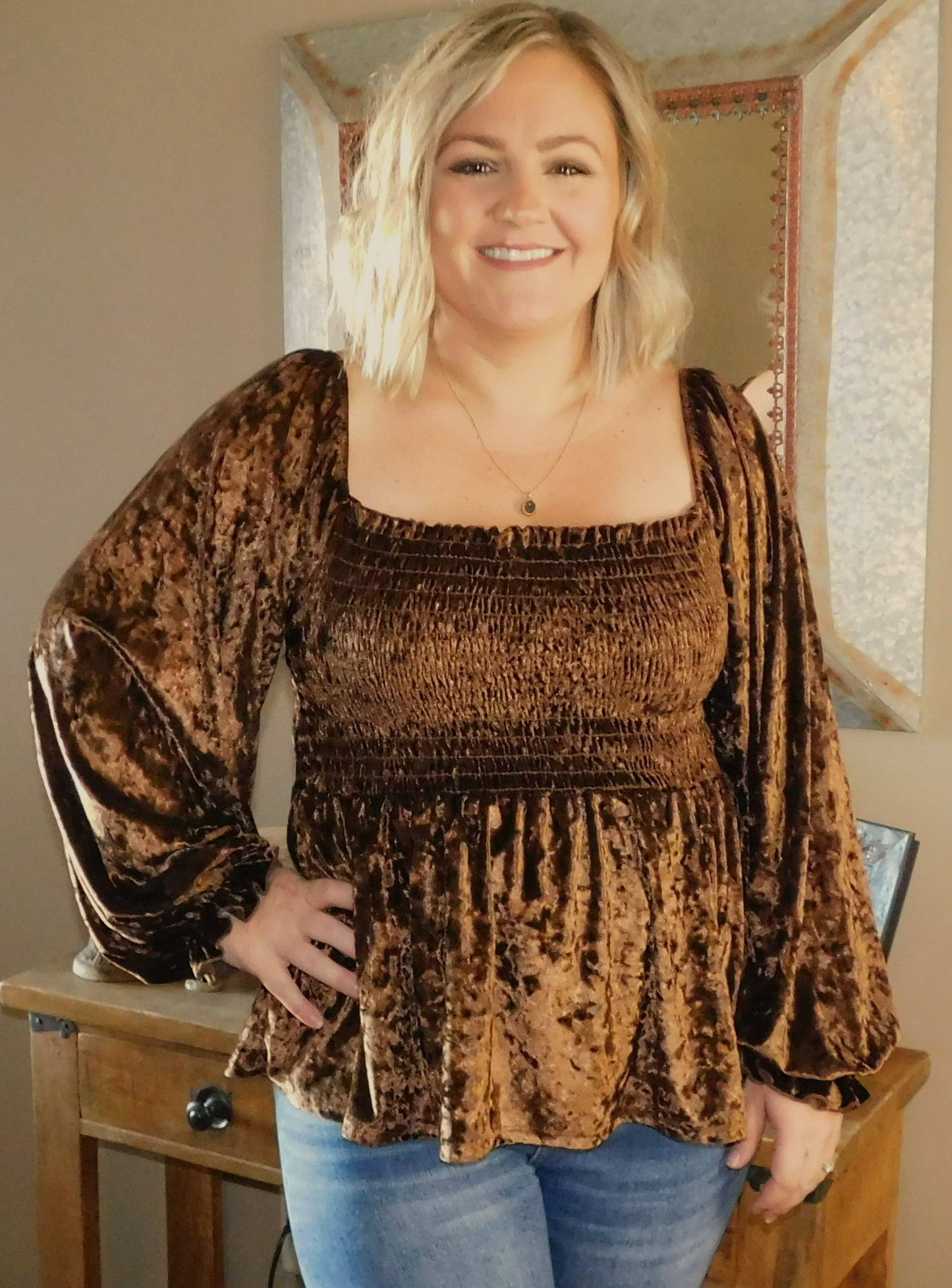 Mocha Crushed Velvet Top