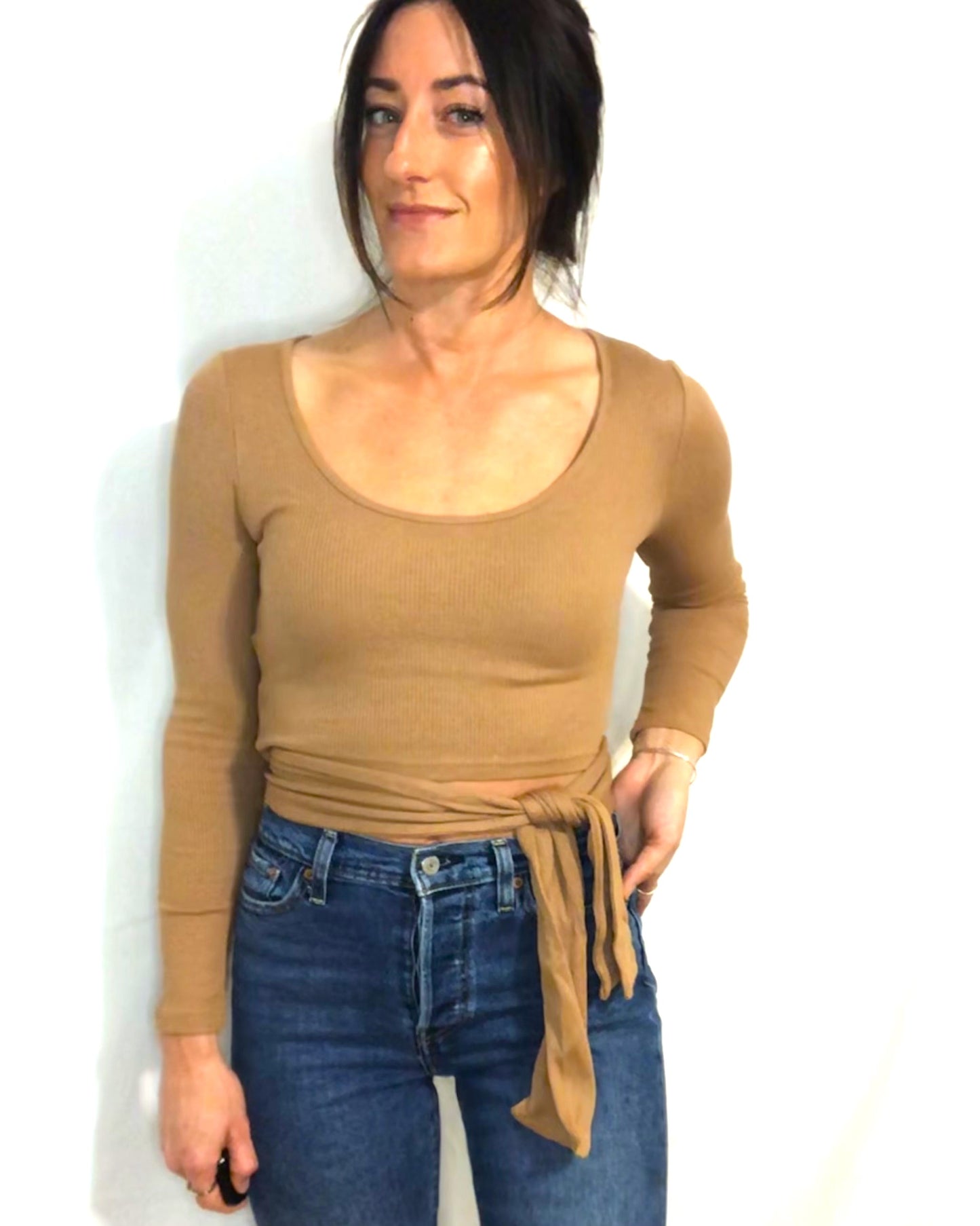Mocha Crop Tie-Top