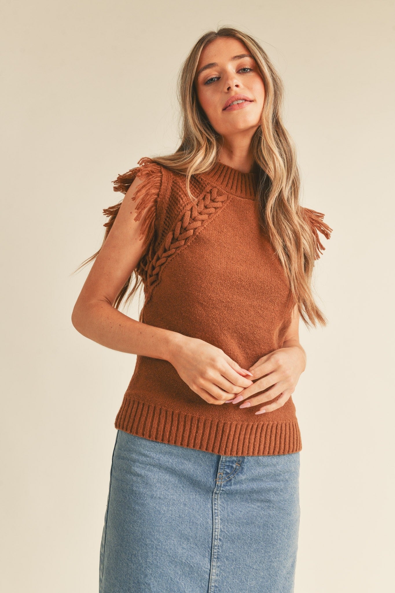 Fringe Sweater Vest - Brown