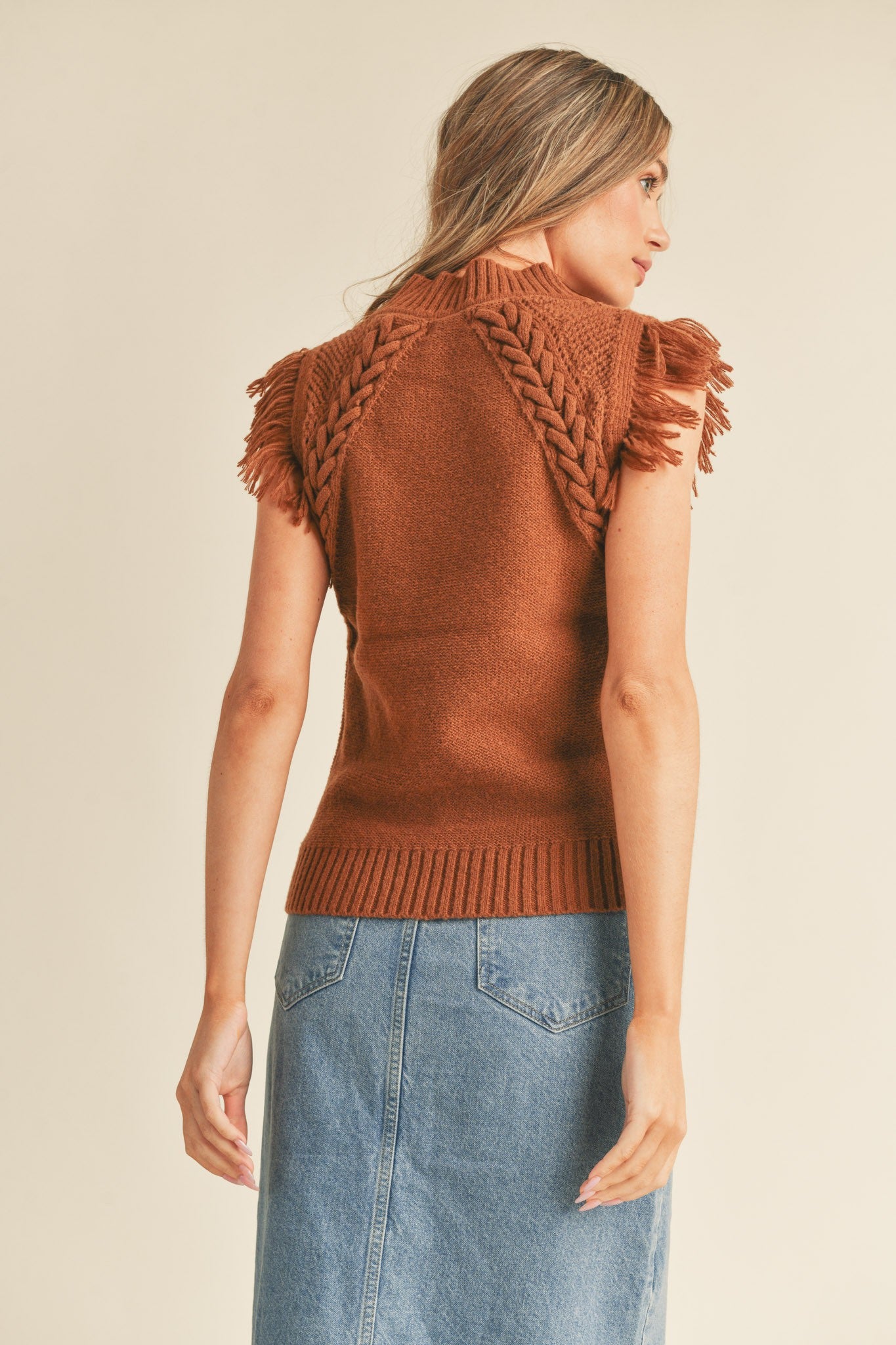 Fringe Sweater Vest - Brown