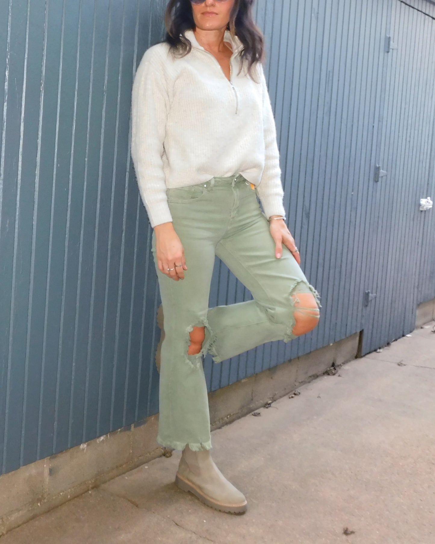 Cropped Olive Risen Jeans