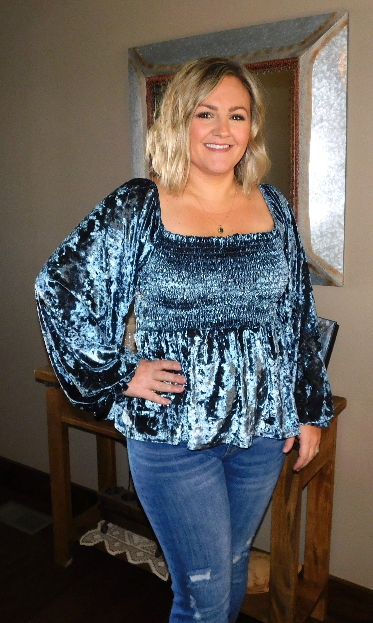 Charcoal Crushed Velvet Top