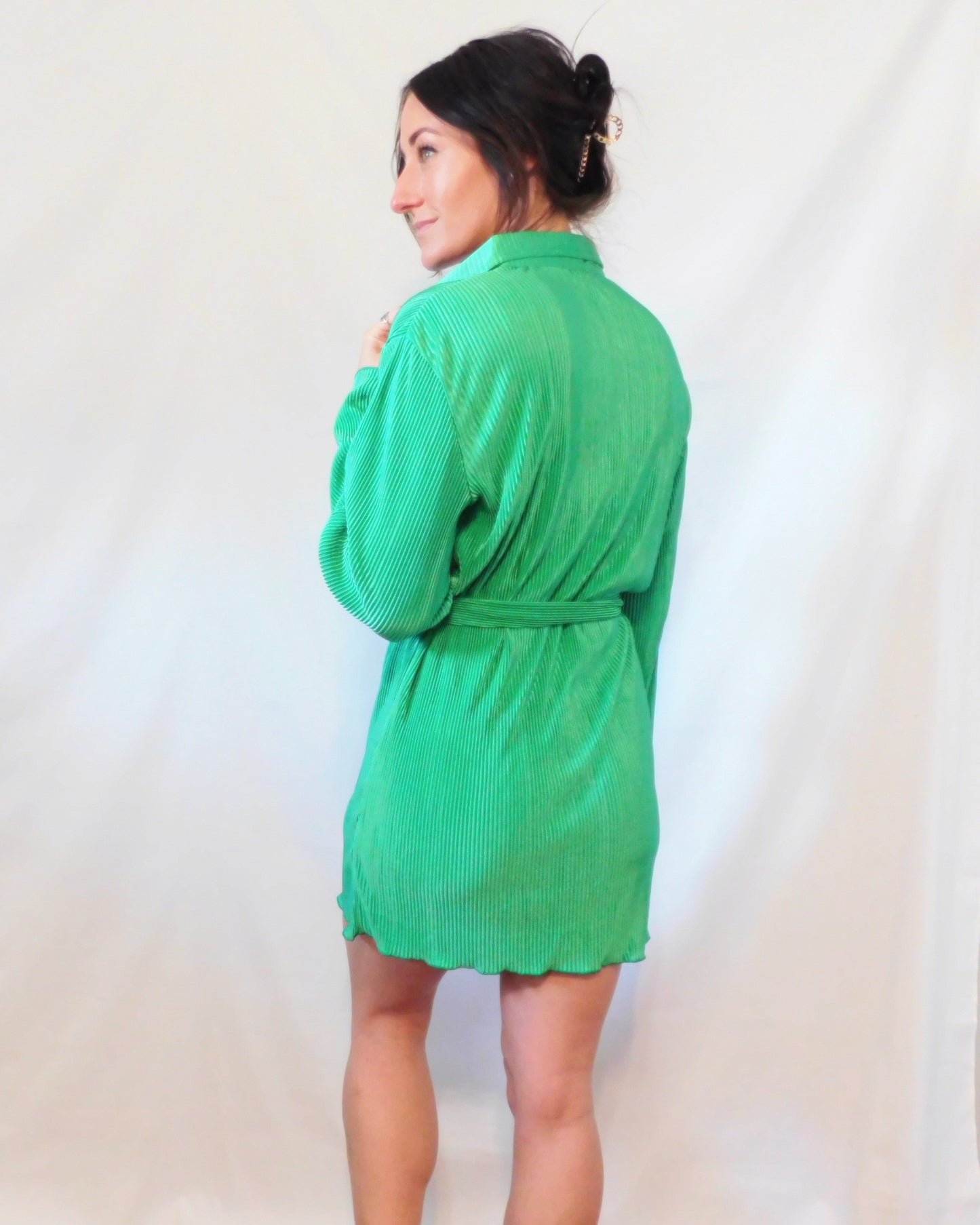Green Plisse Mini Dress